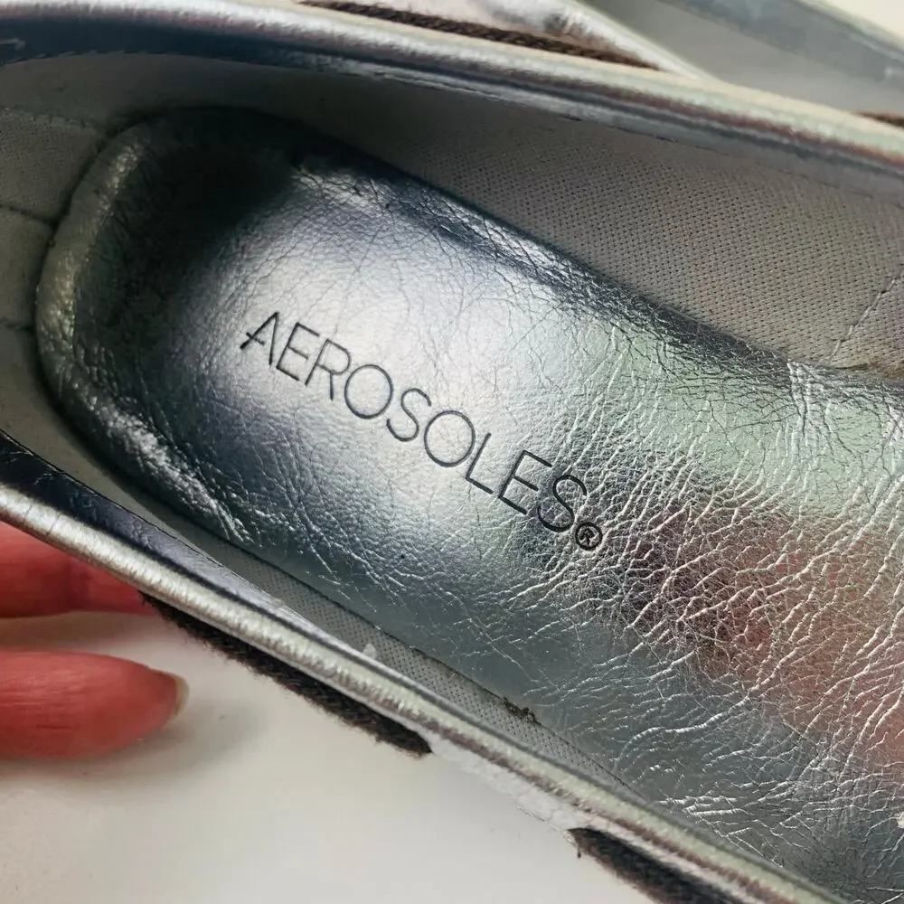 Aerosoles Jamboline Silver Leather Beaded Loafers Womens 6B Comfort Flats